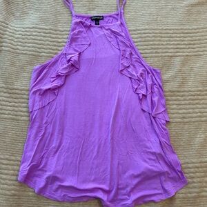 Express Women's Purple/Pink Ruffle Top - Size M